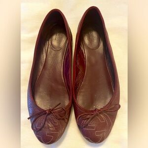 Gucci GG Burgundy Leather Ballet Flats